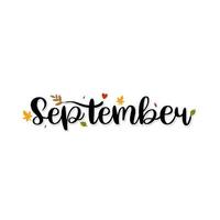hola mes de septiembre letras con flores y clipart vector