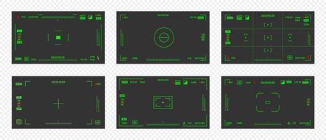 Camera viewfinder night vision video or photo frame recorder flat style design vector illustration set.