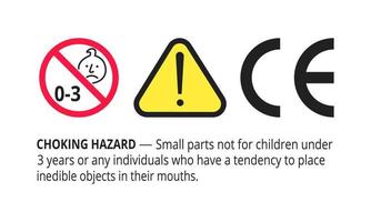 Choking hazard forbidden sign sticker not suitable for children under 3 years isolated on white background vector illustration. Warning triangle, sharp edges and small parts danger.