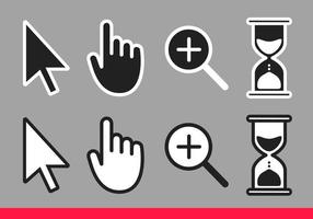 Pointer hand, arrow, hourglass loading clock mouse, magnifier cursors icon sign. vector