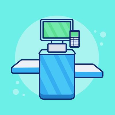Self-service checkout, cartoon icon