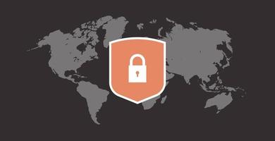 concepto de privacidad vpn seguro conexión en línea protección de datos personales mapa mundial y red privada virtual seguridad web cibernética ilustración vectorial plana horizontal. vector