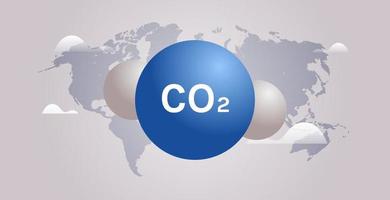 Co2 Carbon dioxide toxic gas molecules on world map emission reduction concept flat vector illustration.