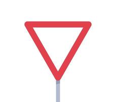 Yield triangle sign and road traffic coordination symbol on white background flat vector illustration.