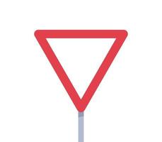 Yield triangle sign and road traffic coordination symbol on white background flat vector illustration.