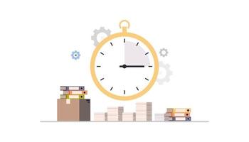 Stopwatch running in office hurry at work deadline time management concept flat vector illustration.