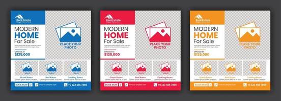 publicación de redes sociales de bienes raíces de venta de casas modernas o plantilla de diseño de banner cuadrado vector