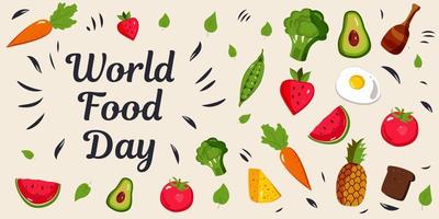 vector illustration of world food day, colorful white background