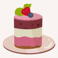 cake with several layers of cream, and strawberries and blueberries on top. vector illustration on a white background.