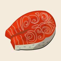 Steak of red fish salmon or forel for sushi food menu vector illustration Isolated white background.