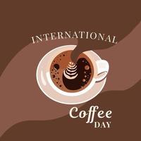 International Coffee Day, cappuccino coffee mug top view. Vector illustration.