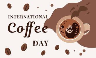 International Coffee Day, cappuccino coffee mug top view. Vector illustration.