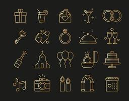 Set of gold line wedding icons vector