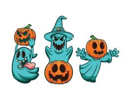 Set Of Funny Ghosts, pumpkin With Sweets vector