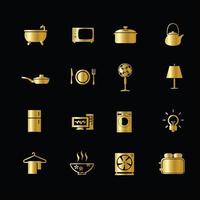 Set of gold houseware icons vector