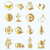 Set of gold ecology icons vector