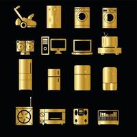 Set of gold home devices icons vector