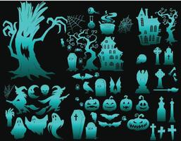 dibujos animados Halloween escalofriantes mal siluetas brujas monstruos espeluznantes fantasma vector