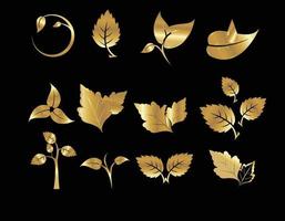 Vector icon set gold foil leaves