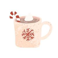 Vector ilustración colorida de taza de Navidad con cacao aislado sobre fondo blanco.