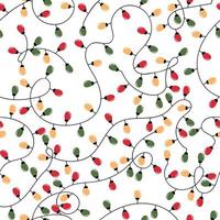 Vector modern colorful seamless background with illustrations of twinkle lights Christmas decorations