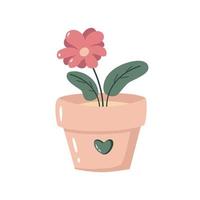 flor dibujada a mano en una olla. planta casera, decoración de jardín. elemento de diseño vectorial. vector