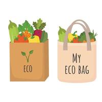 Textile reusable eco bag and craft bag with healthy vegetables. Concept of eco friendly shopping. Delivery of fresh products. Vegetarian product, organic vegetables from farm to table. No plastic bag.