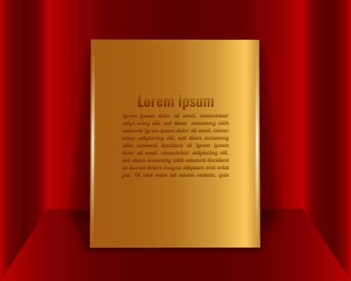 Rectangle gold plaque award, plate medal isolated perspective gradient red color