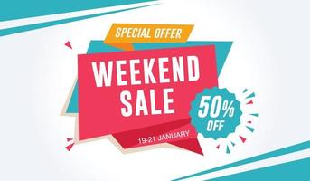 Weekend Sale Special Offer Banner Template. 50 Percent Off vector
