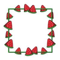 Square frame, juicy red pieces of watermelon, copy space, vector illustration in cartoon style on a white background