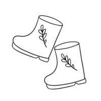 Monochrome picture, autumn rubber boots, vector illustration in cartoon style on a white background