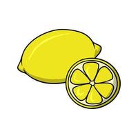 Bright ripe lemon, round slice of lemon, cooking ingredients, vector illustration in cartoon style on a white background