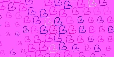 Light Purple, Pink vector background with Shining hearts.