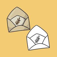 A set of pictures, a vintage beige envelope, an autumn letter with a tree branch, a vector illustration in cartoon style on a colored background