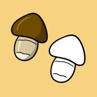 A set of pictures, a small mushroom with a brown hat, a birch bark, a vector illustration in cartoon style on a colored background