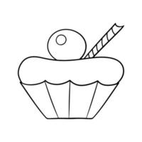 Monochrome picture, delicious cupcake with delicate cream, with sugar decorations, vector illustration in cartoon style on a white background