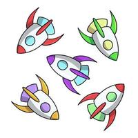 A set of multicolored Space rocket for flights, cartoon vector illustration on a white background