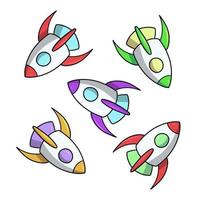 A set of multicolored Space rocket for flights, cartoon vector illustration on a white background