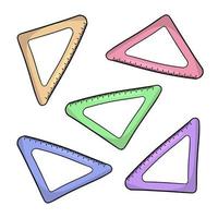 conjunto de reglas escolares multicolores, regla triangular, ilustración vectorial de dibujos animados sobre un fondo blanco vector