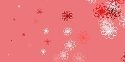 Fondo de doodle de vector rojo, amarillo claro con flores.