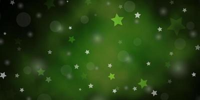 Dark Green, Yellow vector background with circles, stars.