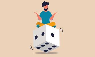 Gamble balance and risk on business dice. Uncertainty cost and financial averse opportunity vector illustration concept. Analysis stock data and assessment investor rating. Fear decision choice