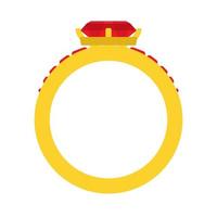 Ring fashion romance celebration sign vector icon. Wedding gold flat engagement metal. Groom red gem shape