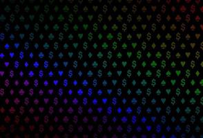Dark multicolor, rainbow vector background with cards signs.