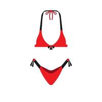 Bikini swimwear red vector icon woman beach clothes. Fashion female body swimsuit sexy bra. Underwear summer top