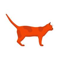 ilustración de dibujos animados de animales de icono de vector de vista lateral de gato. gatito de cola aislado mascota pelirroja. mamífero plano caminando gráfico