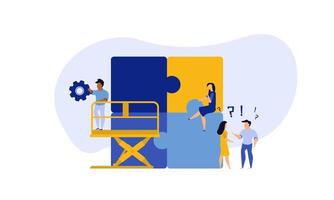 Puzzle team work vector illustration concept partner. Partnership teamwork business people collaboration together vector design. Concept jigsaw part solution group connect. Cooperation strategy idea