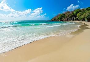 View of sea waves on sand beach water and coast seascape - Beautiful tropical landscape beach sea island with ocean blue sky and resort background in Thailand summer beach vacation photo