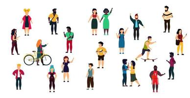 Vector city people person illustration isolated white crowd woman and man cartoon. Girl and boy group set collection trendy outdoor bundle character. Concept lifestyle community different human