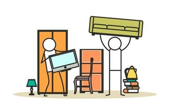 Service packing people furniture vector illustration worker man. Delivery truck box transportation shipping business home. Fast courier package express company. Logistic moving office storage location